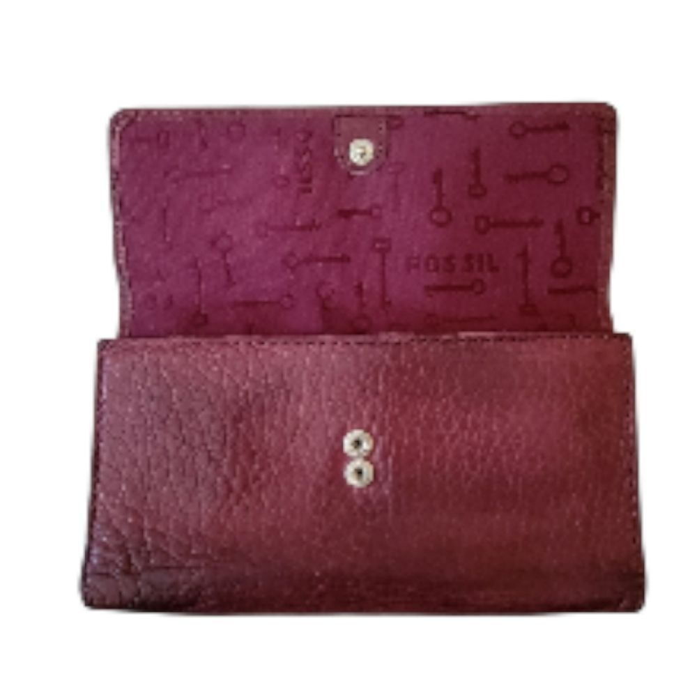 Fossil "Long Live Vintage 1954" Burgundy Leather Tri-fold Wallet - Picture 3 of 7